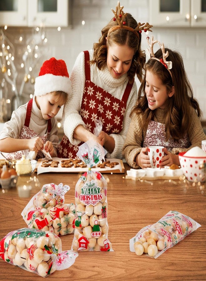 BBPOOL Christmas Treat Bags, 150pcs Cellophane Cookies Candy Goody Bags with Twist Ties for Christmas Party Supplies - Image 5